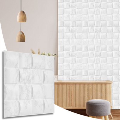 3D Wall Panels Adhesive Included - 6 Sheets Cover 16.15ft²(1.5m²) Interior Cladding Panels - Square Grid Lattice Design Light Grey