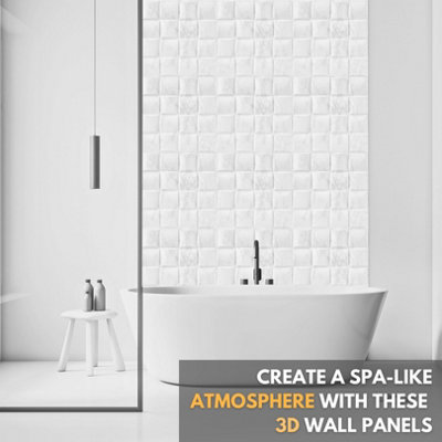 3D Wall Panels Adhesive Included - 6 Sheets Cover 16.15ft²(1.5m²) Interior Cladding Panels - Square Grid Lattice Design Light Grey