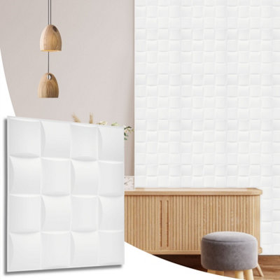 3D Wall Panels Adhesive Included - 6 Sheets Cover 16.15ft²(1.5m²) Interior Cladding Panels - Square Grid Lattice Design Matt White