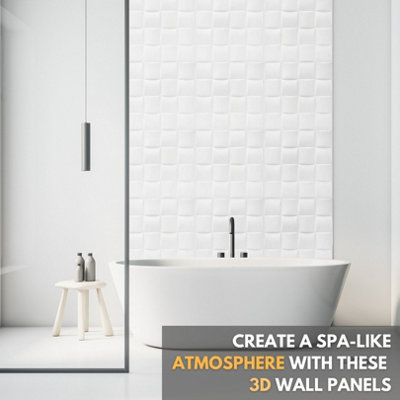 3D Wall Panels Adhesive Included - 6 Sheets Cover 16.15ft²(1.5m²) Interior Cladding Panels - Square Grid Lattice Design Matt White