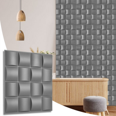 3D Wall Panels Adhesive Included - 6 Sheets Cover 16.15ft²(1.5m²) Interior Cladding Panels - Square Grid Lattice Design Matte Grey