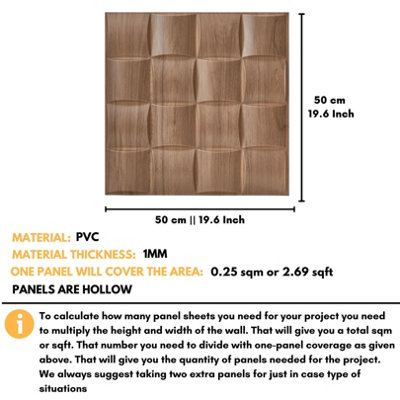 3D Wall Panels Adhesive Included - 6 Sheets Cover 16.15ft²(1.5m²) Interior Cladding Panels - Square Grid Lattice Design Matte Wood - 3