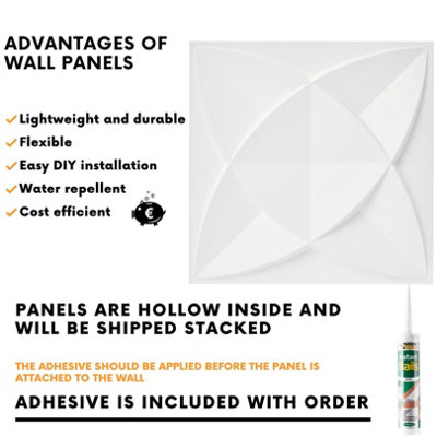 3D Wall Panels Adhesive Included - 6 Sheets Cover 16.15ft²(1.5m²) Interior Cladding Panels - Star Design in Matte White - 5