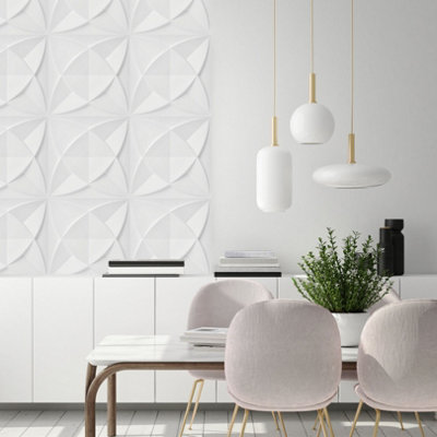 3D Wall Panels Adhesive Included - 6 Sheets Cover 16.15ft²(1.5m²) Interior Cladding Panels - Star Design in Matte White - 8