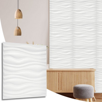 3D Wall Panels Adhesive Included - 6 Sheets Cover 16.15ft²(1.5m²) Interior Cladding Panels - Wave Effect Design in Matt White