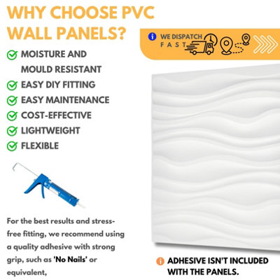 3D Wall Panels Adhesive Included - 6 Sheets Cover 16.15ft²(1.5m²) Interior Cladding Panels - Wave Effect Design in Matt White - 5
