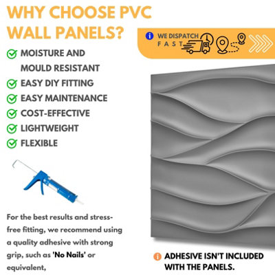 3D Wall Panels Adhesive Included - 6 Sheets Cover 16.15ft²(1.5m²) Interior Cladding Panels - Wavy Wave Design in Matte Grey Silver - 5