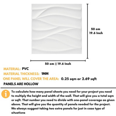 3D Wall Panels Adhesive Included - 6 Sheets Cover 16.15ft²(1.5m²) Interior Cladding Panels - Wavy Wave Effect Design Matte White - 3