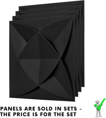 3D Wall Panels Adhesive Included - 6 Sheets Covering 16.15ft²(1.5m²) Interior Cladding Panels set - Star Design in Matte Black