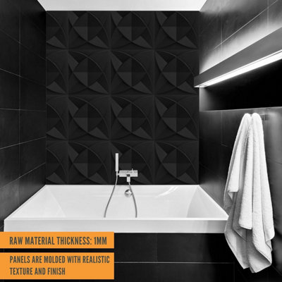 3D Wall Panels Adhesive Included - 6 Sheets Covering 16.15ft²(1.5m²) Interior Cladding Panels set - Star Design in Matte Black - 4