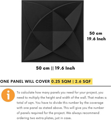 3D Wall Panels Adhesive Included - 6 Sheets Covering 16.15ft²(1.5m²) Interior Cladding Panels set - Star Design in Matte Black - 5