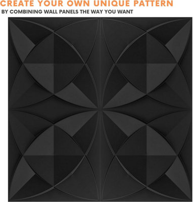 3D Wall Panels Adhesive Included - 6 Sheets Covering 16.15ft²(1.5m²) Interior Cladding Panels set - Star Design in Matte Black - 7