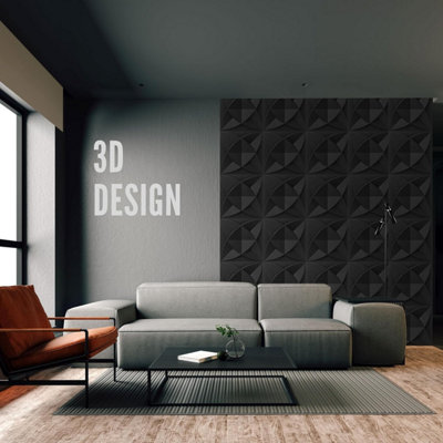 3D Wall Panels Adhesive Included - 6 Sheets Covering 16.15ft²(1.5m²) Interior Cladding Panels set - Star Design in Matte Black - 8