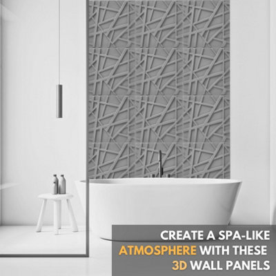 3D Wall Panels Adhesive Included - 6 Sheets Covers 16.15ft²(1.5m²) Interior Cladding Panels - Geometric Line Design in Matt Grey