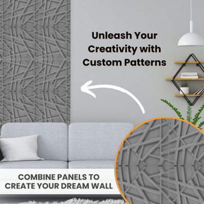 3D Wall Panels Adhesive Included - 6 Sheets Covers 16.15ft²(1.5m²) Interior Cladding Panels - Geometric Line Design in Matt Grey - 4