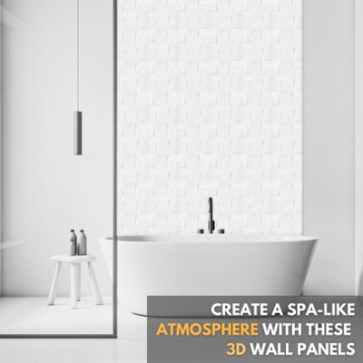 3D Wall Panels Adhesive Included - 6 Sheets Covers 16.15ft²(1.5m²) Interior Cladding Panels Geometric Square Design in Matt White