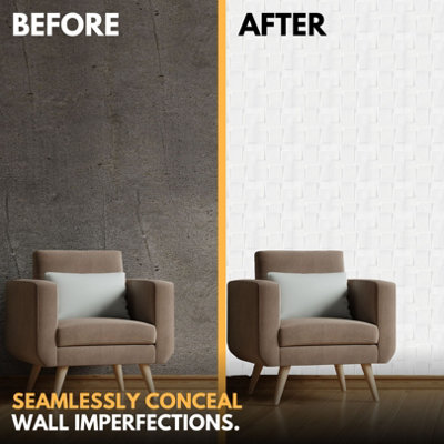 3D Wall Panels Adhesive Included - 6 Sheets Covers 16.15ft²(1.5m²) Interior Cladding Panels Geometric Square Design in Matt White - 7