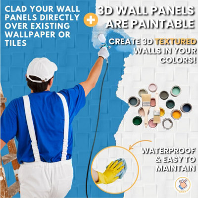 3D Wall Panels Adhesive Included - 6 Sheets Covers 16.15ft²(1.5m²) Interior Cladding Panels Geometric Square Design in Matt White - 8