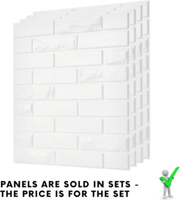 3D Wall Panels Adhesive Included - 6 Sheets Covers 16.15ft²(1.5m²) Interior Cladding Panels - Urban Brick Design in Matt White