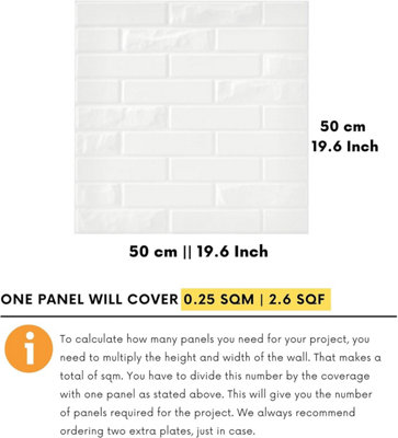 3D Wall Panels Adhesive Included - 6 Sheets Covers 16.15ft²(1.5m²) Interior Cladding Panels - Urban Brick Design in Matt White - 4