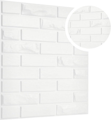 3D Wall Panels Adhesive Included - 6 Sheets Covers 16.15ft²(1.5m²) Interior Cladding Panels - Urban Brick Design in Matt White - 6