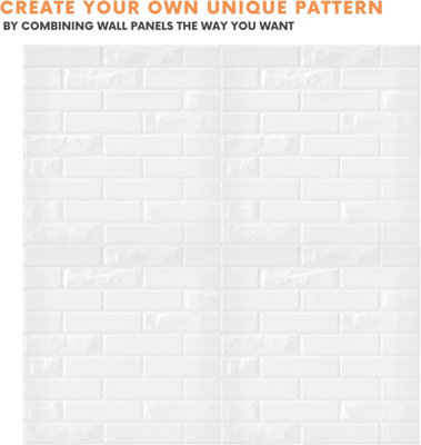 3D Wall Panels Adhesive Included - 6 Sheets Covers 16.15ft²(1.5m²) Interior Cladding Panels - Urban Brick Design in Matt White - 7