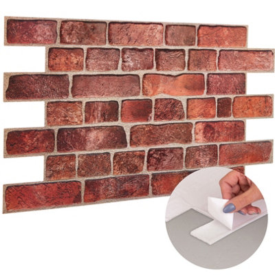 3D Wall Panels Self Adhesive - Pack of 6 Sheets Covering 29.76 ft² (2.76 m²) - Easy Peel & Stick - Faux Deep Red Brick Pattern
