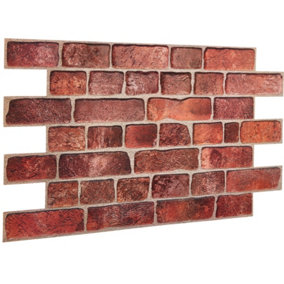 3D Wall Panels Self Adhesive - Pack of 6 Sheets Covering 29.76 ft² (2.76 m²) - Easy Peel & Stick - Faux Deep Red Brick Pattern