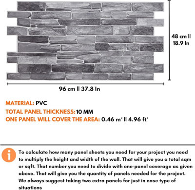 3D Wall Panels Self Adhesive - Pack of 6 Sheets -Covering 29.76 sqft/2.76 sqm - Easy Peel & Stick Natural Grey Rock Stone Design - 3
