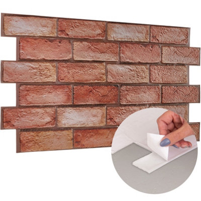 3D Wall Panels Self Adhesive - Pack of 6 Sheets -Covering 29.76 sqft/2.76 sqm - Easy Peel & Stick - Rustic Brown Red Brick Design