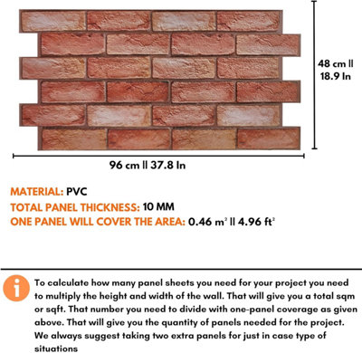 3D Wall Panels Self Adhesive - Pack of 6 Sheets -Covering 29.76 sqft/2.76 sqm - Easy Peel & Stick - Rustic Brown Red Brick Design