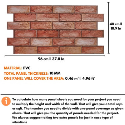 3D Wall Panels Self Adhesive - Pack of 6 Sheets -Covering 29.76 sqft/2.76 sqm - Easy Peel & Stick - Rustic Brown Red Brick Design - 4