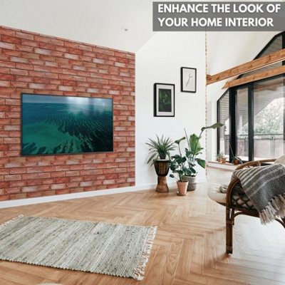 3D Wall Panels Self Adhesive - Pack of 6 Sheets -Covering 29.76 sqft/2.76 sqm - Easy Peel & Stick - Rustic Brown Red Brick Design - 7