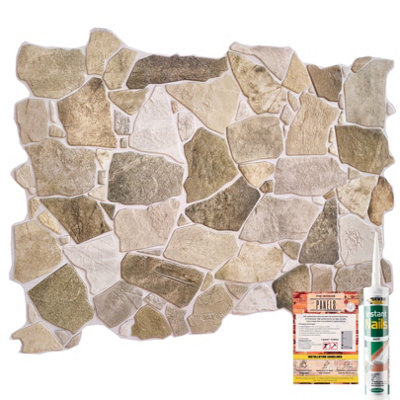 3D Wall Panels with Adhesive - 6 Sheets, 96 x 48 cm each, Covers 2.76sqm - PVC Cladding with Brown Wild Stone Effect