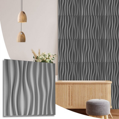 3D Wall Panels with Adhesive Included - Pack of 6 Sheets Covering 16.15 ft² / 1.5 m² - Decorative Modern Wave Design