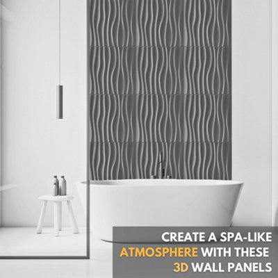 3D Wall Panels with Adhesive Included - Pack of 6 Sheets Covering 16.15 ft² / 1.5 m² - Decorative Modern Wave Design