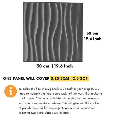 3D Wall Panels with Adhesive Included - Pack of 6 Sheets Covering 16.15 ft² / 1.5 m² - Decorative Modern Wave Design