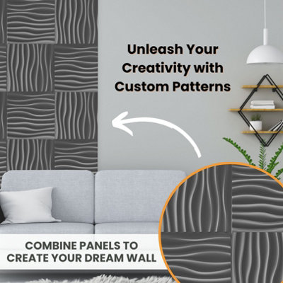 3D Wall Panels with Adhesive Included - Pack of 6 Sheets Covering 16.15 ft² / 1.5 m² - Decorative Modern Wave Design - 4