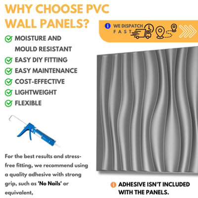 3D Wall Panels with Adhesive Included - Pack of 6 Sheets Covering 16.15 ft² / 1.5 m² - Decorative Modern Wave Design - 5
