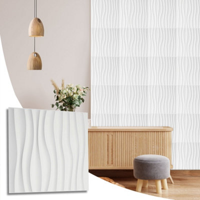 3D Wall Panels with Adhesive Included - Pack of 6 Sheets - Covering 16.15 ft² / 1.5 m² - Decorative Modern White Waves Design