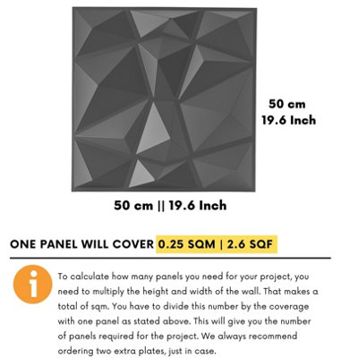 3D Wall Panels with Adhesive Included - Pack of 6 Sheets - Covering 16.15 sqft / 1.5 sqm - Decorative Modern Diamond Design