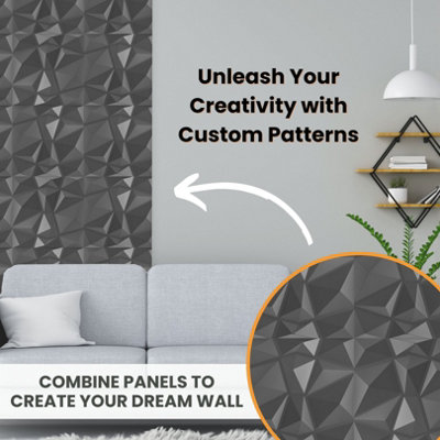 3D Wall Panels with Adhesive Included - Pack of 6 Sheets - Covering 16.15 sqft / 1.5 sqm - Decorative Modern Diamond Design - 4