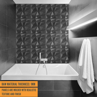 3D Wall Panels with Adhesive Included - Pack of 6 Sheets - Covering 16.15 sqft / 1.5 sqm - Decorative Modern Diamond Design