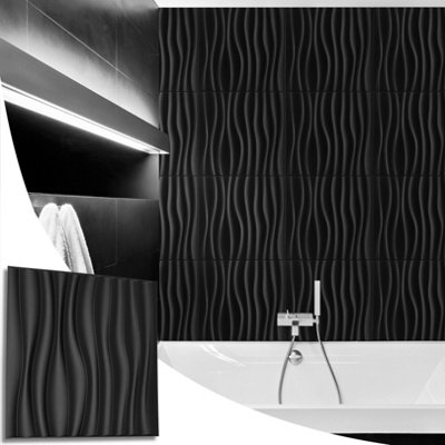 3D Wall Panels with Adhesive Included - Pack of 6 Sheets - Covering 16.15 sqft / 1.5 sqm - Decorative Modern Wave Design