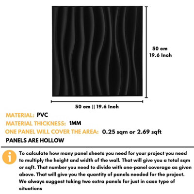 3D Wall Panels with Adhesive Included - Pack of 6 Sheets - Covering 16.15 sqft / 1.5 sqm - Decorative Modern Wave Design - 3