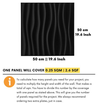 3D Wall Panels with Adhesive Included - Pack of 6 Sheets - Covering 16.15 sqft / 1.5 sqm - Decorative Modern Wave Design