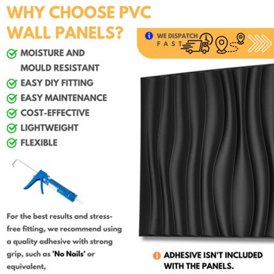 3D Wall Panels with Adhesive Included - Pack of 6 Sheets - Covering 16.15 sqft / 1.5 sqm - Decorative Modern Wave Design - 5