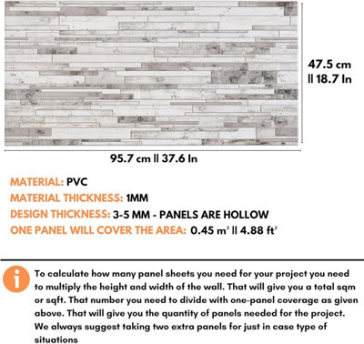 3D Wall Panels with Adhesive Included - Pack of 6 Sheets Covering 29.3 ft² /2.72 m² -Decorative Grey Wood Planking Pattern - 3