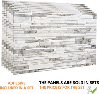 3D Wall Panels with Adhesive Included - Pack of 6 Sheets Covering 29.3 ft² /2.72 m² -Decorative Grey Wood Planking Pattern - 6