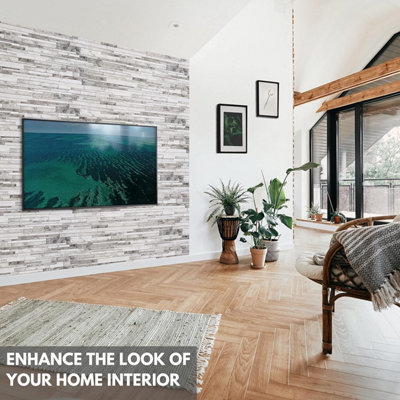 3D Wall Panels with Adhesive Included - Pack of 6 Sheets Covering 29.3 ft² /2.72 m² -Decorative Grey Wood Planking Pattern - 7